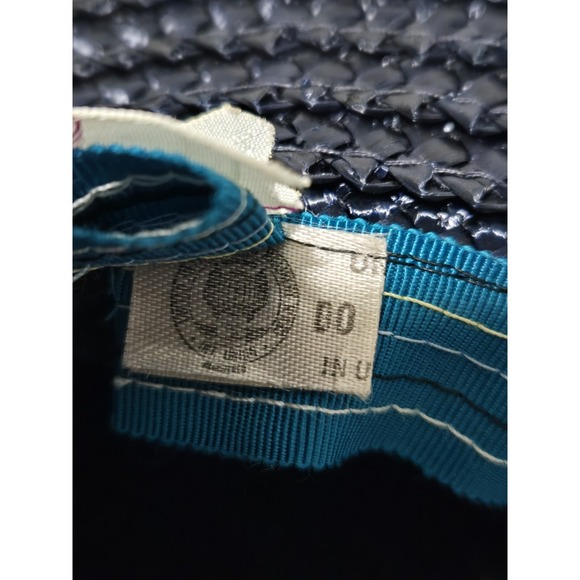 VINTAGE 1940 Or 50s Ranleigh Black Straw Hat Velvet Navy Ribbon Cream Rim U.S.A. - Picture 7 of 11